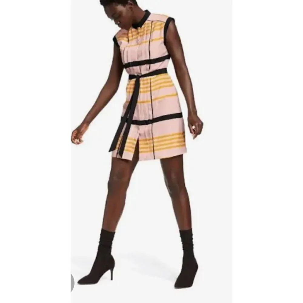 Jason Wu Women Sleeveless Stripe Pleaded Shift Dress Size S